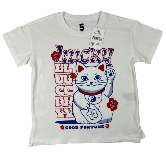 Cotton On Kids Poppy Short Sleeve Lucky Cat Graphic Tee - Size 5 - Picture 1 of 5